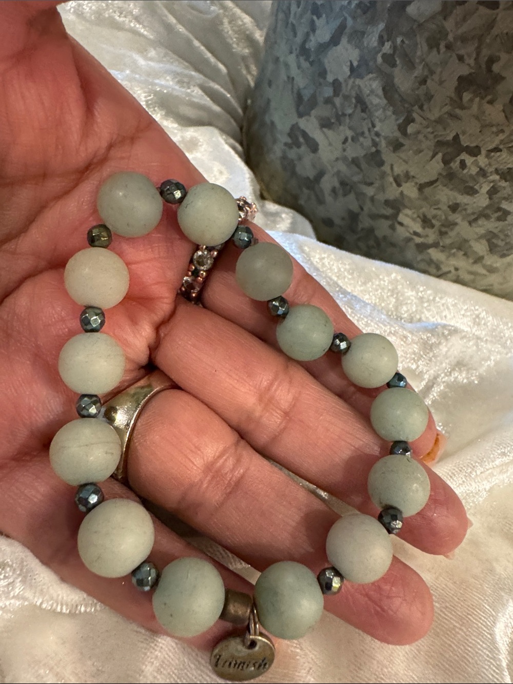 Erimish Sage Green Matte Beaded Bracelet with Hematite Accent Beads - Picture 3 of 3